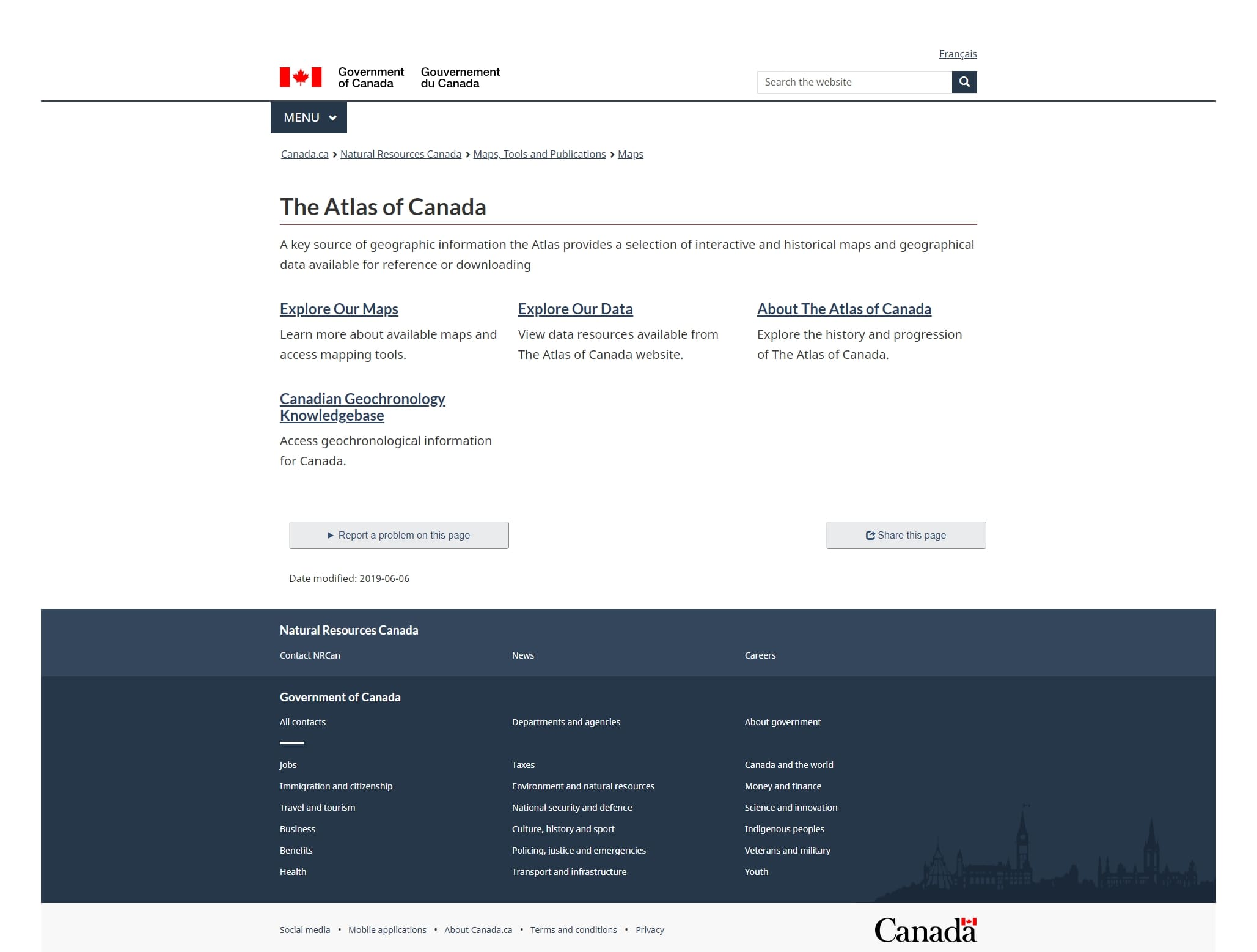 screenshot of old Atlas of Canada home page