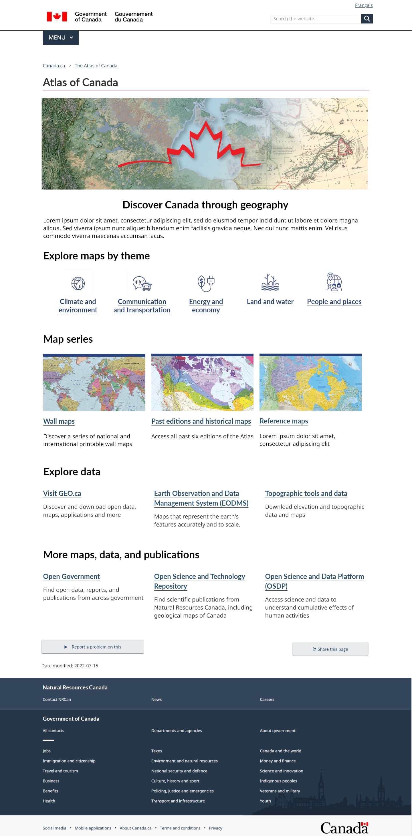 screenshot of redesigned Atlas of Canada home page